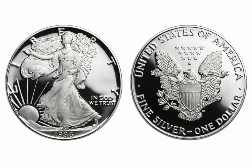 1986 American Silver Eagle Proof coin obverse and reverse.